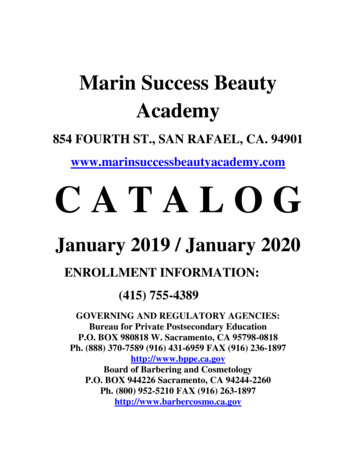 854 FOURTH ST., SAN RAFAEL, CA. 94901 Www . - Marin Beauty Academy