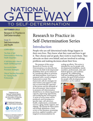SEPTEMBER 2012 Research To Practice In Self-Determination Series