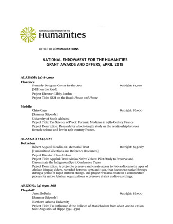 National Endowment For The Humanities Grant Awards And Offers, April 2018