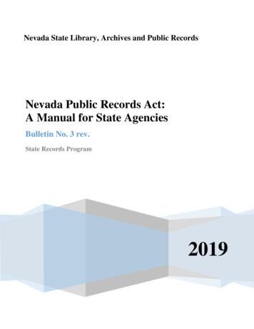 Nevada Public Records Act: A Manual For State Agencies