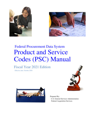 Federal Procurement Data System Product And Service Codes (PSC) Manual