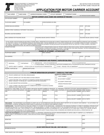 APPLICATION FOR MOTOR CARRIER ACCOUNT - Oregon