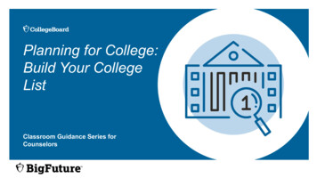 Planning For College: Build Your College List - For Counselors
