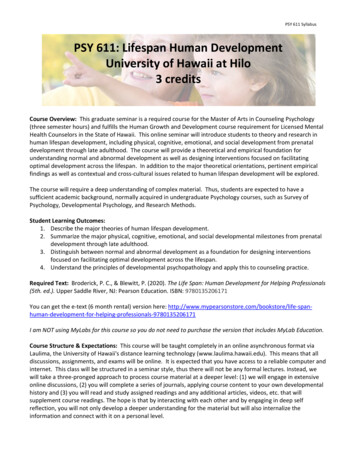 PSY 611: Lifespan Human Development University Of Hawaii At Hilo 3 Credits