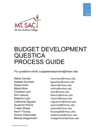 Budget Development Questica Process Guide - Mt. San Antonio College