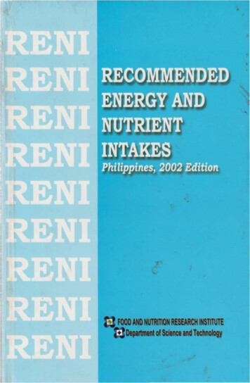 Recommended Energy And Nutrient Intakes Philippines 2002 Edition