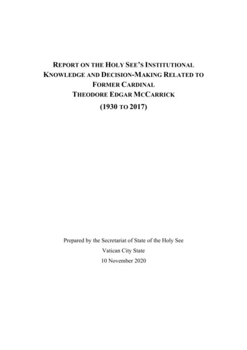 Report On The Holy See S Institutional Knowledge And Decision-making .