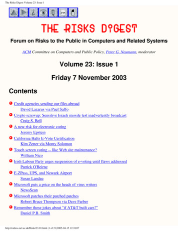 Volume 23: Issue 1 Friday 7 November 2003 Contents - M. E. Kabay