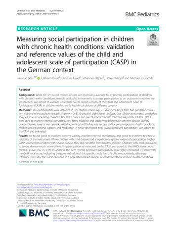 Measuring Social Participation In Children With Chronic Health .