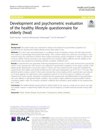 Development And Psychometric Evaluation Of The Healthy Lifestyle .