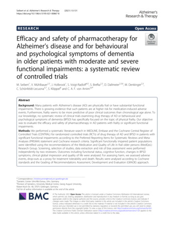 RESEARCH Open Access Efficacy And Safety Of Pharmacotherapy For Alzheimer