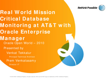 Real World Mission Critical Database M It I T AT&T Ith Monitoring At AT .