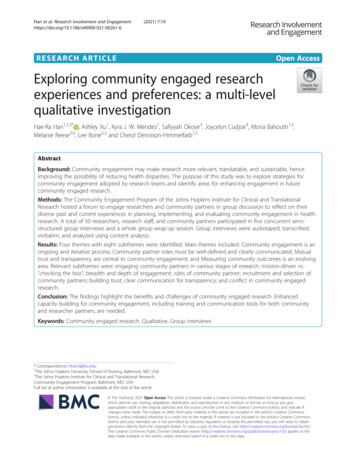 Exploring Community Engaged Research Experiences And Preferences: A .
