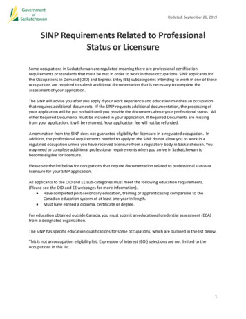 SINP Requirements Related To Professional Status Or Licensure