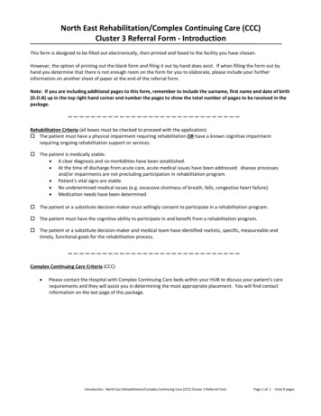 North East Rehabilitation/Complex Continuing Care Cluster 3 Referral Form