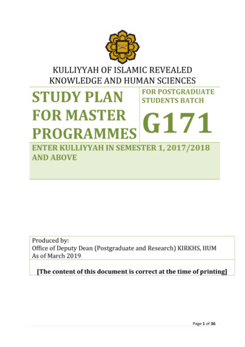Study Plan For Master Programmes