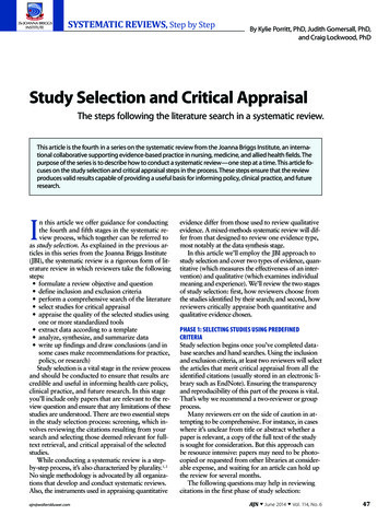 Study Selection And Critical Appraisal - CEConnection