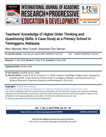 Teachers' Knowledge Of Higher Order Thinking And