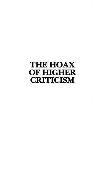 THEHOAX OFlllGHER CRITICISM - Specific Answers