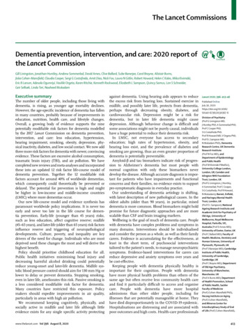 Dementia Prevention, Intervention, And Care: 2020 Report Of The Lancet .