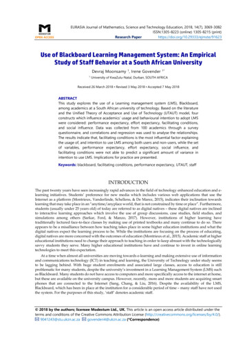 Use Of Blackboard Learning Management System: An Empirical Study Of .