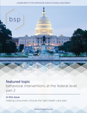 Featured Topic Behavioral Interventions At The Federal Level Part 2