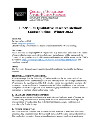 FRAN*6020 Qualitative Research Methods Course Outline Winter 2022
