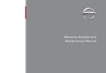 Warranty Booklet And Maintenance Record - Nissan