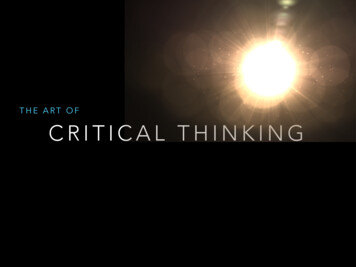 Workshop 1 - The Art Of Critical Thinking