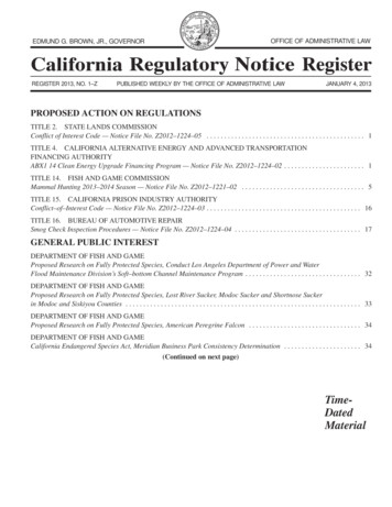 Time- Dated Material - California Office Of Administrative Law