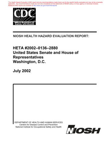HHE Report No. HETA-2002-0136-2880, United States Senate And House Of .