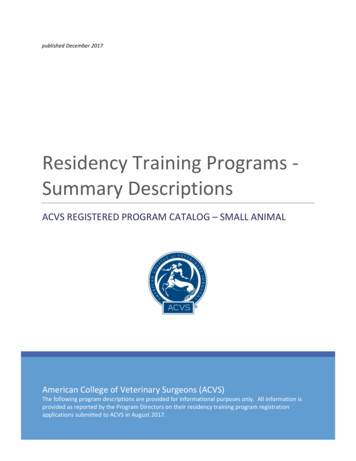Residency Training Programs - Summary Descriptions