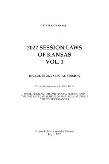 2022 SESSION LAWS OF KANSAS VOL. 1 - Sos.ks.gov