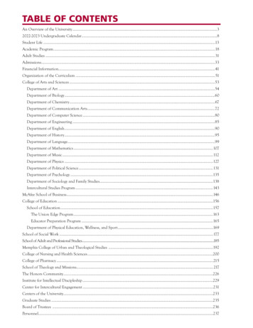 TABLE OF CONTENTS - Union University
