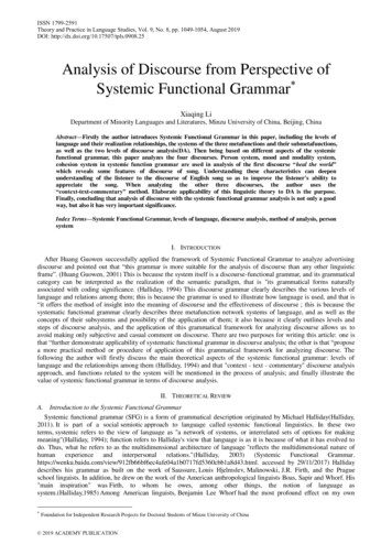 Analysis Of Discourse From Perspective Of Systemic Functional Grammar