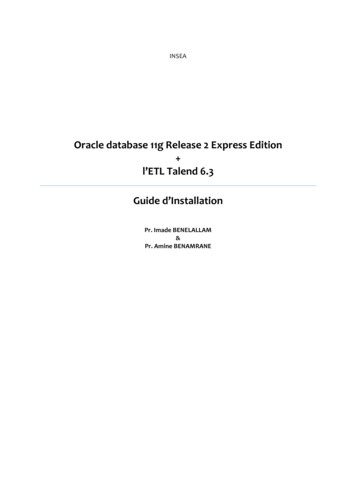 Oracle Database 11g Release 2 Express Edition L'ETL . - BENELALLAM