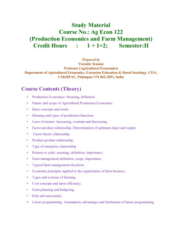 Study Material Course No.: Ag Econ 122 (Production Economics And Farm .