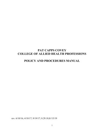 Pat Capps Covey College Of Allied Health Professions Policy And .