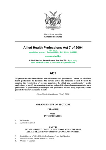 Allied Health Professions Act 7 Of 2004 - Legal Assistance Centre