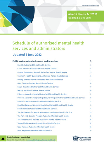 Schedule Of Authorised Mental Health Services And Administrators .