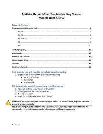 Aprilaire Dehumidifier Troubleshooting Manual Models 1830 & 1850