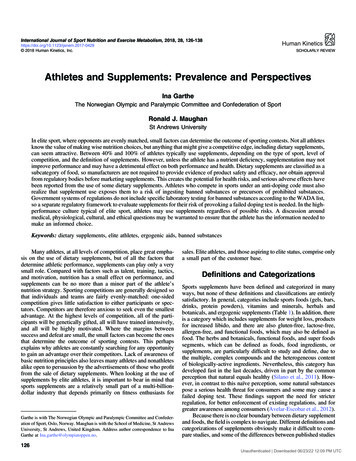 Athletes And Supplements: Prevalence And Perspectives - Human Kinetics