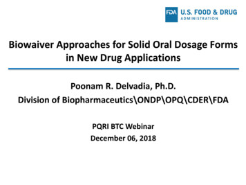 Biowaiver Approaches For Solid Oral Dosage Forms In New Drug . - PQRI