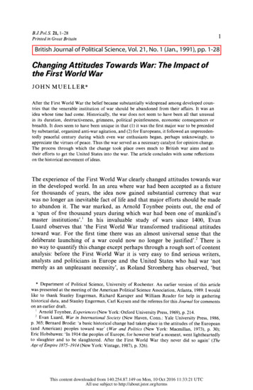 Changing Attitudes Towards War: The Impact Of The First World War