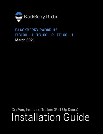 Blackberry Radar H2 Itc100-1, Itc100-2, Itf100-1 Installation Guide Dry .