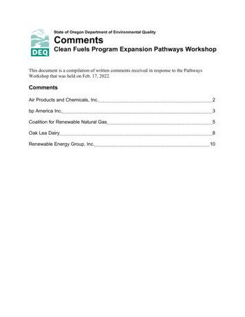 Clean Fuels Program Expansion Pathways Workshop - Oregon