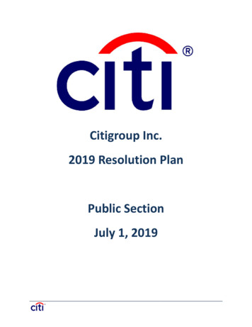 Itigroup Inc. 2019 Resolution Plan Public Section July 1, 2019