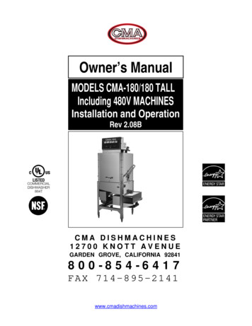 CMA180 Owner Manual Rev 2 - CMA Dishmachines