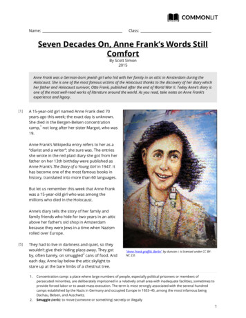 Seven Decades On, Anne Frank's Words Still Comfort - Weebly