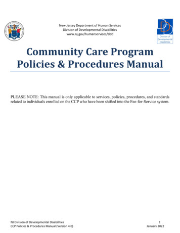 Community Care Program Policies & Procedures Manual